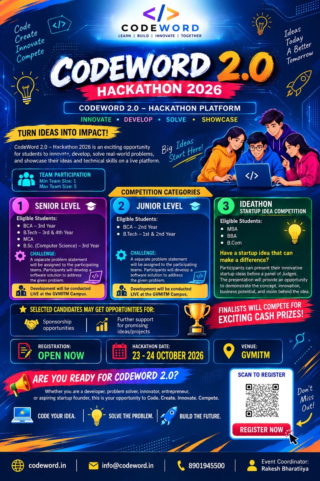 CODEWORD 2.0 Hackathon 2026 at GVM Institute of Technology and Management, Sonipat